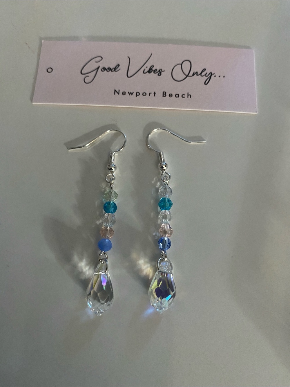 Good Vibes 😎 Only Blue Crystal Drop Earrings